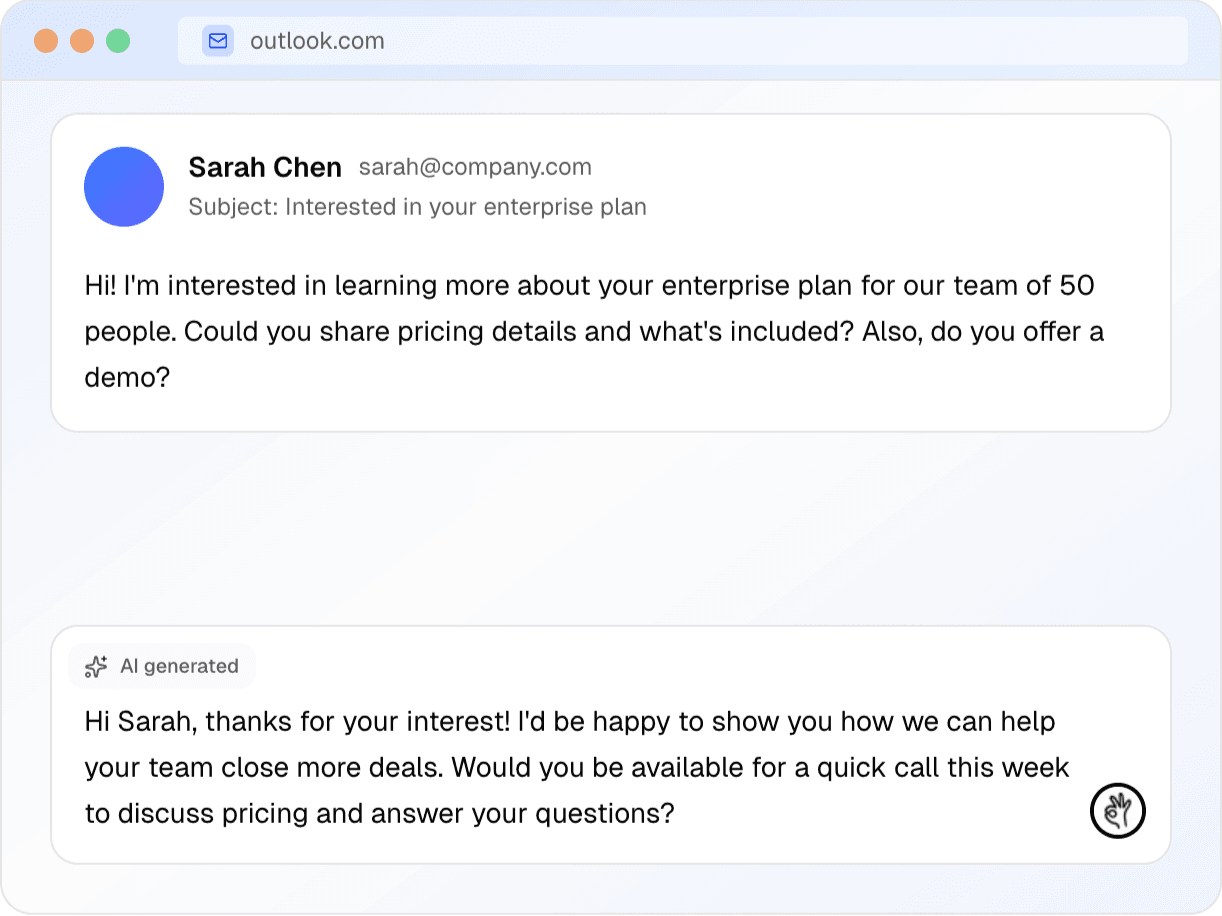 Quickfix AI writing a sales reply - AI assistant generating a professional response to a sales inquiry